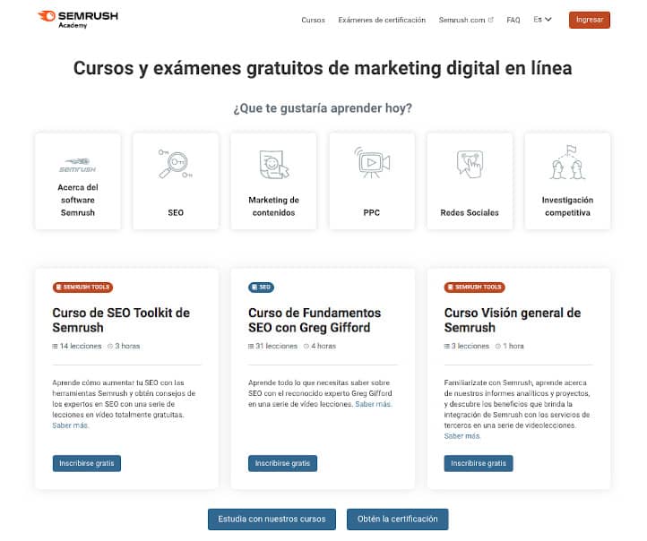 Cursos online marketing digital Semrush